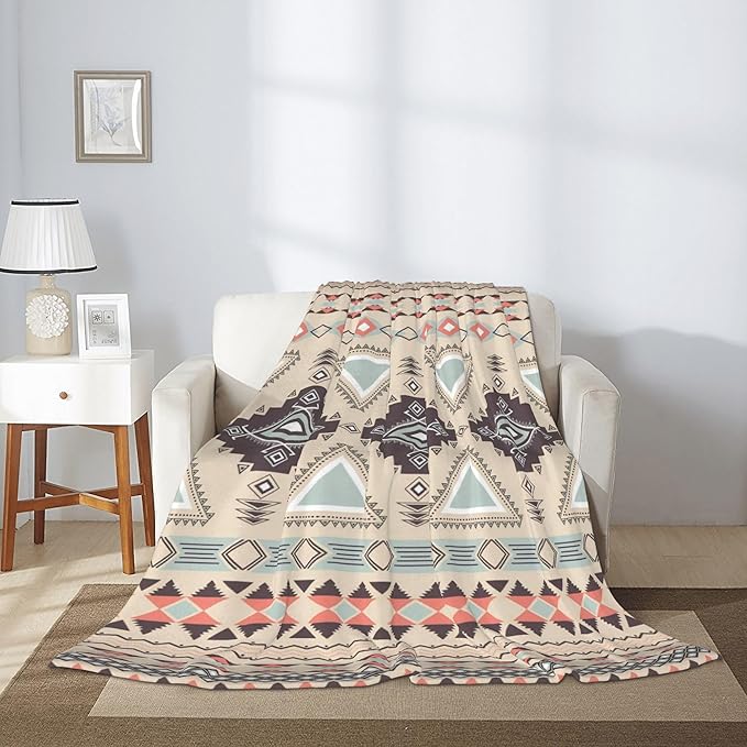 Boho Throw Blanket for Couch Bed Sofa Living Room, Western Flannel Fleece Blanket Soft Cozy Lightweight Breathable Fluffy Durable Gifts for Men Women 50 x 60 Inch