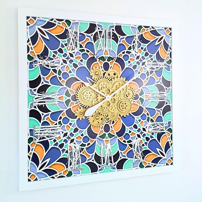 The Gears Clock Wall Clock Italy Collection with Moving Gears (Tramonti, 36 inch Square)