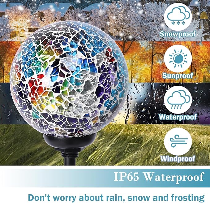 Solar Garden Lights Outdoor Decorative - Solar Gazing Ball Mosaic Garden Stakes Decorative Waterproof Outdoor Lights for Pathway Yard Lawn Decoration Multi