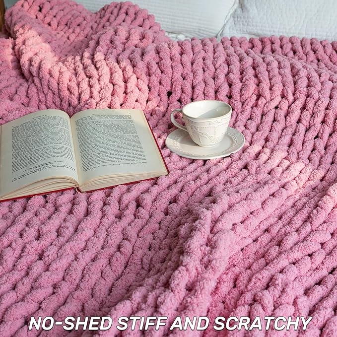 Chunky Knit Blanket - Luxury Soft Cozy 50 * 60 Throw Blanket,100% Woven Blanket Rope Knot Throw Blanket for Couch, Sofa, Home Decor, Gift - Machine Washable（Pink）
