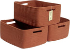 Large Storage Baskets for Shelves, Closet Organizers Bins for Clothes Blanket Towels, Baby Nursery, Toy Baskets Box, Woven Rope Baskets, 17 x 13 x 7.5”, 3 Packs Oxide Red