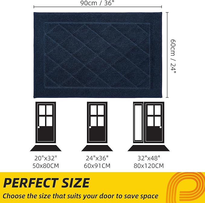 JSEI Dirt Trapper Door Mat 24"x36", Non-Slip Washable Entryway Mats, Dog Door Mat, Stain Resistant and Absorbent Floor Mats, Low Profile Welcome Mat for Front Back Door, Navy Blue