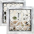 Boho Square Wall Mirrors Set of 2-12" x12'Decorative Mirrors for Wall Decor, BrownHandcrafted Mirror Panels Perfect for LivingRoom Bedroom Entryway Hallway (Grey)