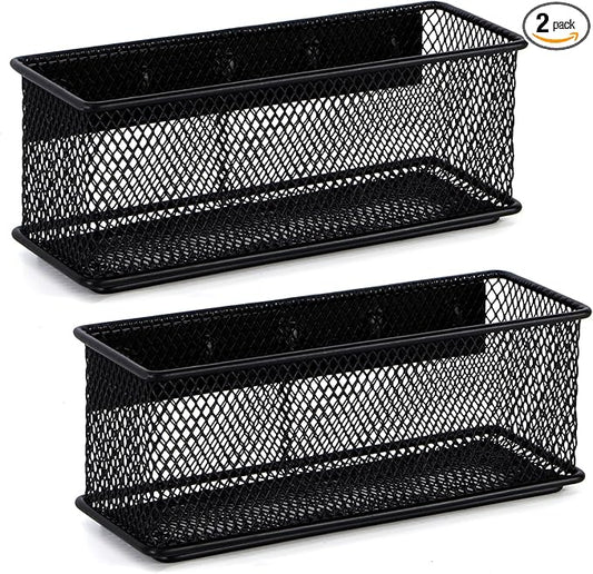 6.29'' × 2.28'' × 2.48 Black Magnetic Basket for Refrigerator Magnetic Pen Holder Locker Organizer for Home Office Accessories Magnetic Basket for Whiteboard，Set of 2