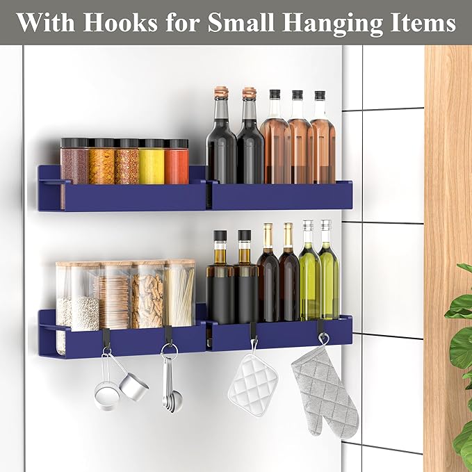 4 Pack Magnetic Spice Rack Organizer for Refrigerator and Oven, Dark Blue Fridge Organizers and Storage for Kitchen