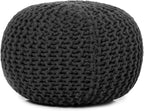 REDEARTH Round Pouf Foot Stool Ottoman - Cotton Hand Knitted Dori Pouffe - Cord Boho Home Décor - Stuffed Cable Poof for Living Room - Bedroom (19.5"x19.5"x14") - Dark Gray