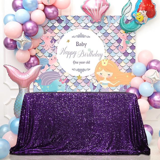 SquarePie Sequin Tablecloth 90 x 156 Inch Purple Sparkly Table Cloth for Wedding Halloween Party