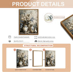Floating Framed Farmhouse Floral Canvas Wall Art, Vintage Blue and White Flower Pictures Wall Decor, Elegant Art Jar Posters Print for Living Room Bedroom Bathroom Rustic Decor 16x24 inch