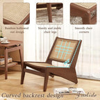 Rattan Chair 2Pcs, Mid-Century Accent Chair, Rattan Lounge Chair for Living Room, Boho Side Corner Comfy Chair for Bedroom and Balcony, Walnut