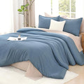 Litanika Comforters Grayish Blue Oversized Queen Size, 3 Pieces Lightweight Solid Bedding Comforter Set, All Season Fluffy Bed Set (98x98In Comforter & 2 Pillowcases)