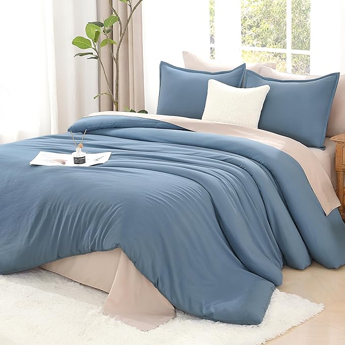 Litanika King Comforter Set Grayish Blue, 3 Pieces Lightweight Solid Bedding Comforter Set, All Season Fluffy Bed Set (104x90In Comforter & 2 Pillowcases)