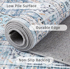 DCX Machine Washable Blue and Beige Area Rugs 5x7, Non Slip Stain Resistant Vintage Floral Rug for Living Room Bedroom Nursery, Soft Low Pile Large Carpet