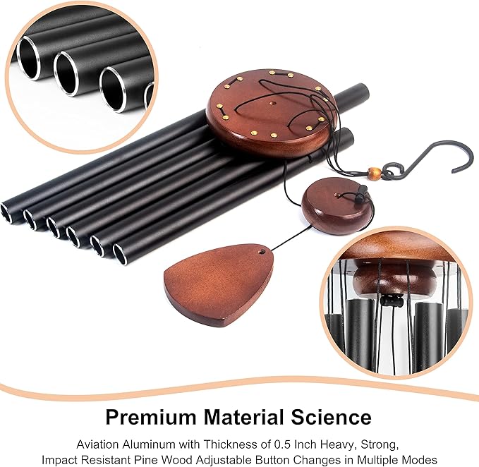Large Aluminium Wind Chimes 37" Inches to Create a Zen Atmosphere Suitable for Outdoor, Garden, Patio Decoration Wind Chimes with Wind Catcher Suitable as A Gift for Unisex(2 Pack Black)