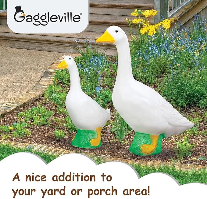Fox Valley Traders Gaggleville Porch Goose Bundle Goose and Baby Statue – Charming Outdoor Decorative Figurine for Garden, Patio, or Entryway Accent