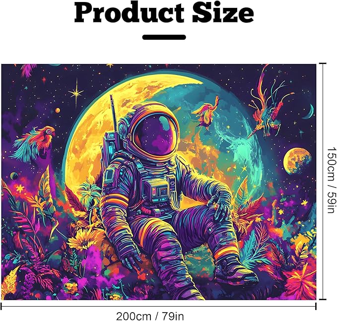 BVBOX Astronaut Space Blacklight Tapestry 79"x59", UV Reactive Astronaut Moon Garden Flower Universe Galaxy Planet Glow in Dark Tapestries, Black Light Neon Upright Poster Wall Hanging Backdrop Decor for Bedroom Living Room