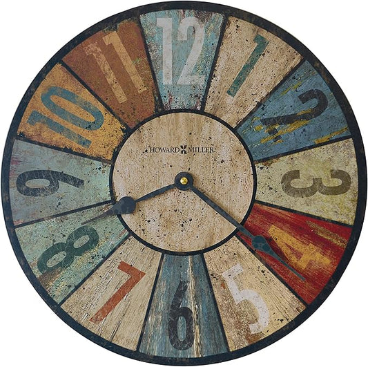 Howard Miller Sylvan II Wall Clock, Colorful Vintage Design with Black Needles Battery Operated, Wall Mount Quartz Movement Round Analog Display Perfect for Home Decor, Office and Living Room