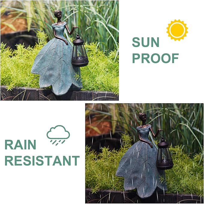 Guichifun Fairy Statues Solar Outdoor Lights - Resin Garden Figurines Decorations for Patio Yard Lawn Decor Housewarming Gardening Gifts for Women Mom 7.4 x 5.3 x 12 Inch