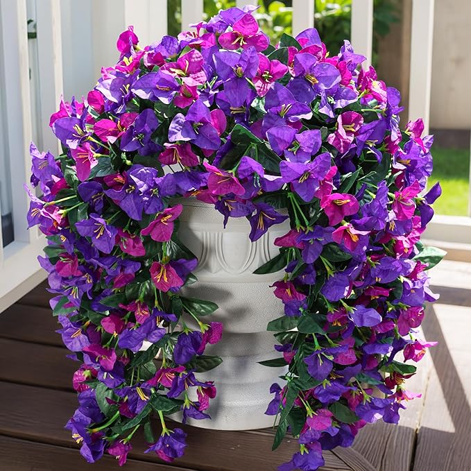 Faux Bougainvillea Artificial Flowers Plants for Outdoors Outside Decoration, 2pcs Fake Flowers Silk Long Trailing Vines UV Resistant Realistic for Front Door Porch Planter Urn Patio Balcony Yard, Mix