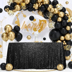 SquarePie Sequin Tablecloth 90 x 156 Inch Black Sparkly Table Linen for Wedding Halloween Party