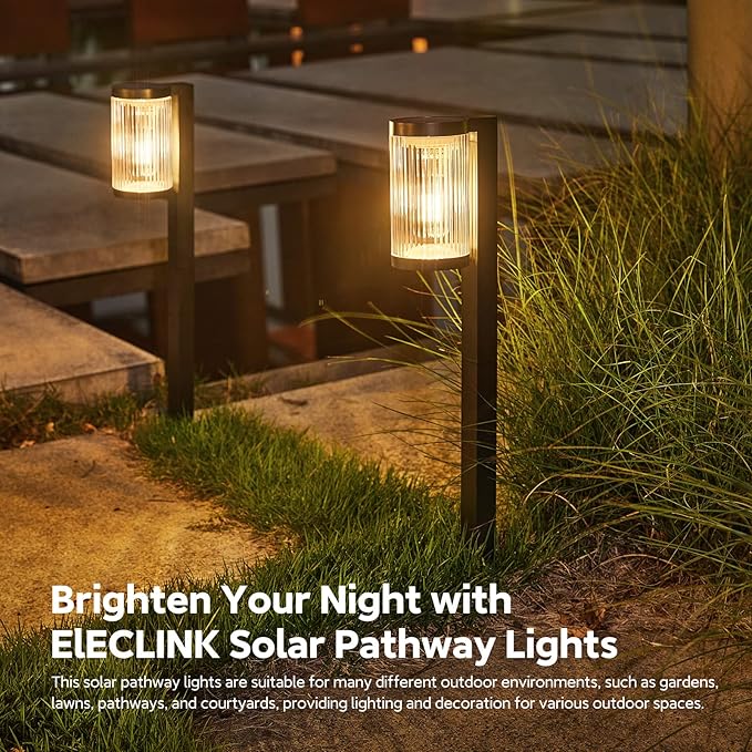 Solar Pathway Lights Outdoor, 4 Pack Upgraded Outdoor Solar Lights for Outside Super Bright Up to 12Hrs, IP65 Waterproof Solar Garden Lights for Yard Landscape Path Walkway Decoration