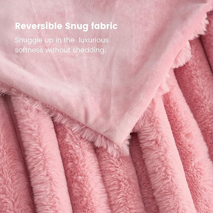 Cozy Bliss Faux Fur Throw Blanket for Couch, Cozy Warm Plush Striped Blanket for Sofa Bedroom Living Room,50 * 60 Inches Hot Pink