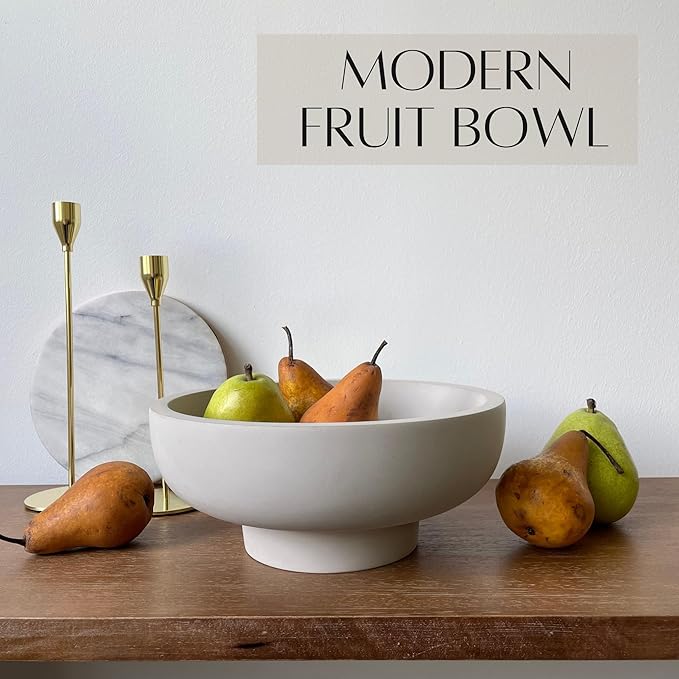 OAKOA Concrete Fruit Bowl for Kitchen Counter - Large Decorative Bowls for Home Decor - Modern Key Bowl for Entryway Table - Pedestal Bowl for Keys