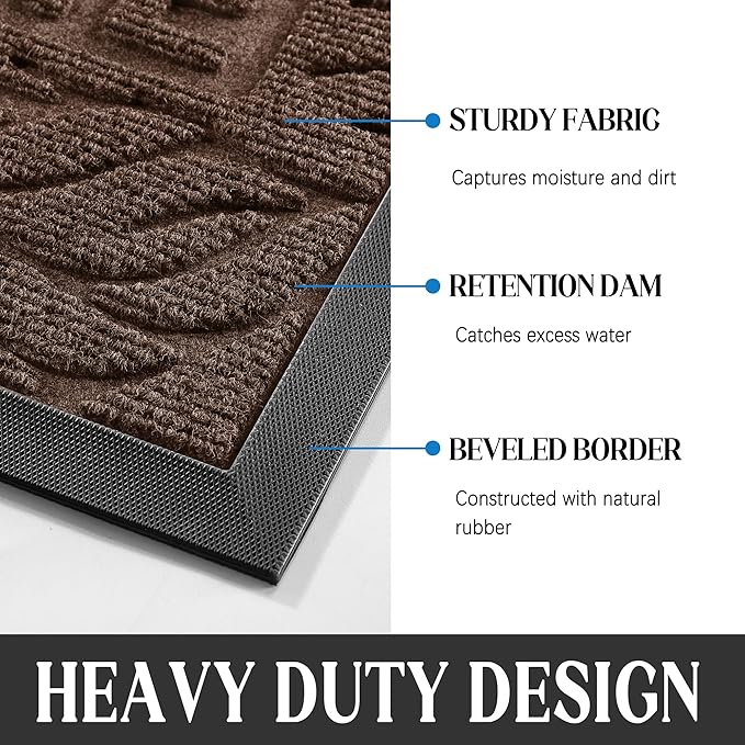 Yimobra Welcome Mat Outdoor, 29.5x17 Waterproof Front Door Mat Outside Entrance, All-Weather Non Slip Front Doormat, Low-Profile Entryway Mats Indoor, Porch and Patio, Coffee