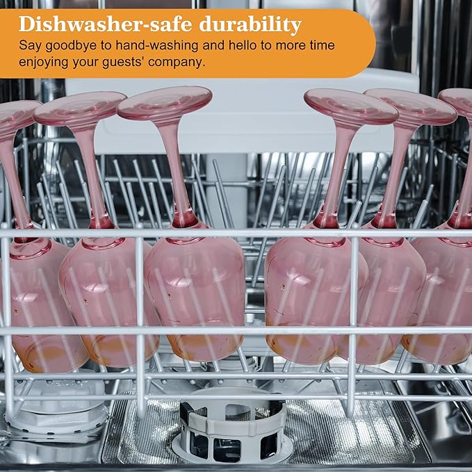 Pink Wine Glasses Set of 6-14oz Pink Long Stem Wine Glass, Pretty Crystal Glassware, Hand Blown Goblets Drinkware, Unique Stemware Wine Glass Holiday Gift Set for Women