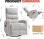 Manual Swivel Rocker Recliner Chair for Adults, Overstuffed Reclining Glider Chair for Nursing with Vibration Massage & Heat, Living Room Rocking Recliner 3-Stage backrest, Chenille Fabric Light Gray