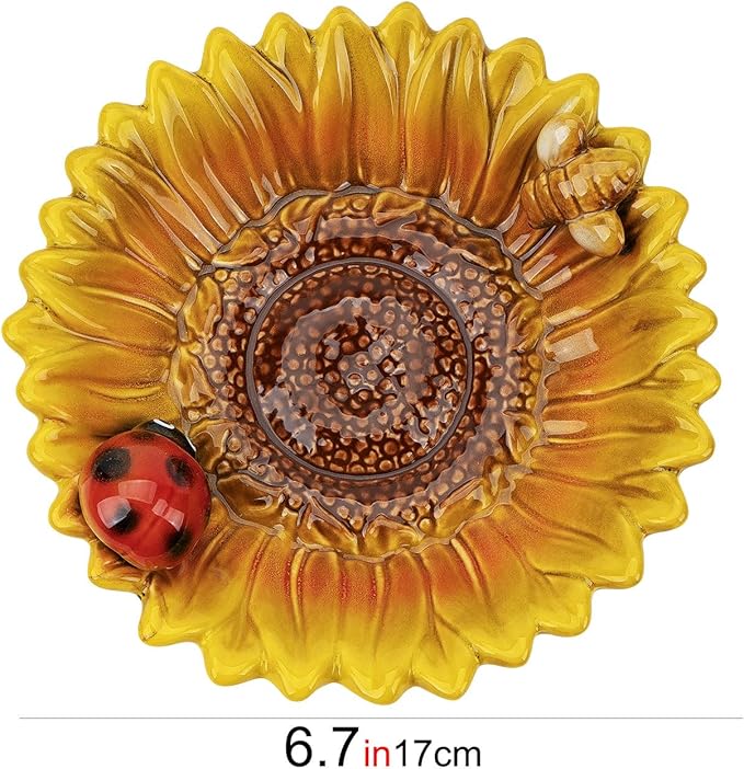 Sunflower Jewelry Dish Trinket Tray Ceramic Key Tray Bowl for Entryway Table, Sunflower Candy Dish Soap Holder Gift Decorative Bowl for Home Decor Kitchen Bathroom Sink (Bee, Ladybug)