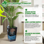 16" Tall Planters Set of 2, Outdoor＆Indoor Black Planter Pots, High Front Porch Planter Pots with Drainage Holes＆Water Level Monitor＆Inner Bucket, Automatic Watering,Black
