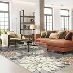Indoor Outdoor Area Rug Washable Multicolored Patio Rug Tropical Botanical Modern Floral Indoor Outdoor Carpet Brown White Rug Non Slip Non Shedding for Patio, Deck, Backyard, Porch (6x9)