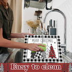 Christmas Placemats Set of 6 Christmas Tree Plastic Table Mats Xmas Trees Black and White Buffalo Plaid Place Mats Winter Holiday Table Decoration for Indoor Outdoor Party Kitchen Dining