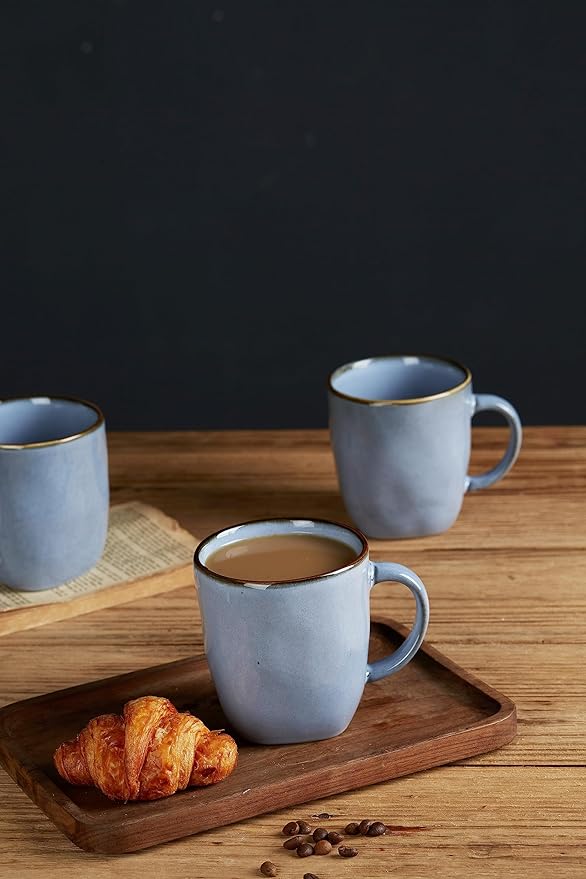 famiware Coffee Mugs Set of 4, Ocean Square 13oz Coffee Cup Set with Handle for Cocoa, Milk, Hot Chocolate, Tea, Water, Stoneware Cups for Kitchen, Microwave and Dishwasher Safe, Blue