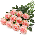 Pink Fake Roses Artificial Flowers - 10 Pcs Fake Artificial Roses Silk Flowers with Stems for Home Wedding Hotel Office Centerpiece Decor（Champagne Pink）