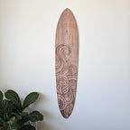 Wooden Surfboard Wall Decor Growth Chart - Surfboard Art Decor for Kids Room, Wood Surfboard Kids Sizing Chart, Surf Boards Art, Height Board Surfer Decor - Brown Wave (9.5"x 46")