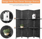 PayLessHere Room Divider Room Screen Divider Wooden Screen Folding Portable Partition Screen Wood with Removable Storage Shelves (Black, 4 Panel)