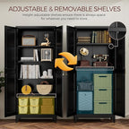 75" Kitchen Pantry Cabinet, Black Metal Storage Cabinets with 2 Doors and 4 Adjustable Shelves, Tall Pantry Storage Cabinet for Kitchen, Dining Room, Living Room