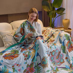 Summer Throw Blanket, 50"x60" Reversible Bohemian Flower Blanket, 100% Cotton Muslin Breathable Woven, Farmhouse Decorative Throw Blanket