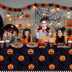 Halloween Plates and Napkins Party Supplies, Pumpkin Halloween Party Decorations Tableware, Pumpkin Paper Plate, Cup, Napkin, Tablecloth, Disposable Cutlery, Serves 24