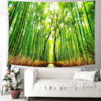 Delur Forest Pathway Tapestry Sunset Tropical Rainforest Nature Tree Tapestry Wall Hanging Sunrise Scenic Natural Green Landscape Headboard for Bedroom Living Room Home Decor (59.1" x 78.7")