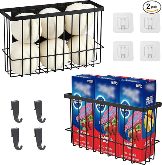 Magnetic Basket for Fridge, Magnetic Basket, Foil and Plastic Wrap Organizer with 4 Caddy Adhesive Stickers, Cabinet Storage Basket for Kitchen Wrap Food Bag Storage, Black, 2 Pack
