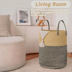 Large Woven Laundry Basket Hamper,80L Cotton Rope Storage Bin for Blankets,Toys and Clothes,Decorative Tall Nursery Hamper for Living Room,Baby Nursery,Bathroom and Bedroom,Brown and Black