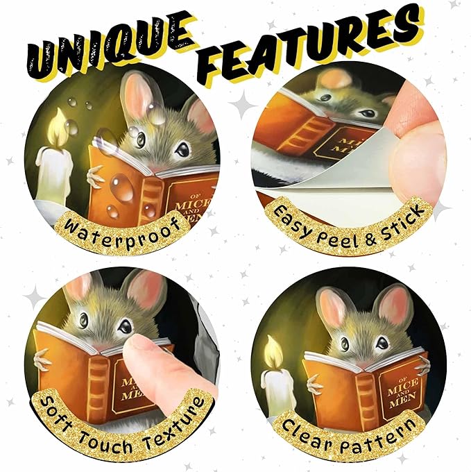 Mouse Reading Book, Wall Decor Sticker Decal, Kids Room, Classroom, Home, Bedroom, Bookcase, Book Lover, of Mice and Men, Children, Adorable, (Mouse Reading Book)