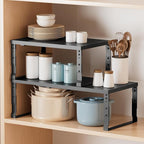Metal Stackable Expandable Storage Shelf - Multi-Functional Home Storage Shelf, Suitable for Kitchen, Cabinet，Bathroom, Office, Garage, etc.（1PACK/Black/Large