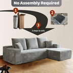 HYJT-H&K Modular Sectional Sofa Cloud Secttional Couch, 107" Comfy L Shaped Couches for Living Room, Deep Seat Memory Foam Fluffy Plush Corduroy Boneless Couch Sectionals Right Facing Sofa Chaise Grey