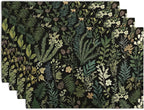 Black Sage Green Plant Placemats Set of 4 Vintage Botanic Fern Leaves Herb Floral Place Mats Rustic Farmhouse Linen Fabric Table Mats for Party Kitchen Dining Outdoor Indoor Decor