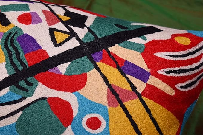 Lumbar Kandinsky Blue Abstract Pillow Cover Modern Throw Pillowcase Chair Cushion Contemporary Pillowsham Farmhouse Couch Hand Embroidered Wool Size 14x20