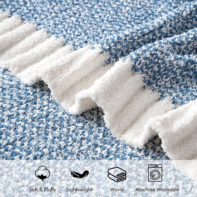 MIULEE Blue Super Soft Throw Blanket for Bed, Twin Size Cozy Fluffy Warm Blankets Knit Blankets for Couch, Sofa, Chair, Living Room, Camping, Picnic, 60 x 80 inch