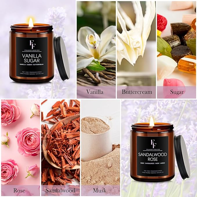 Scented Candles for Home Scented Aromatherapy Candles, 4 Pack 28 Oz Soy Wax Candle Gift Set for Women Men (Lemon Lavender/Vanilla Sugar/Sandalwood Rose/Moroccan Amber)